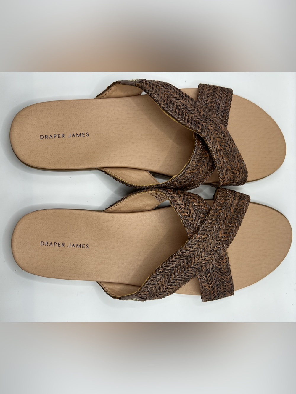 Draper James Women's Alex Raffia Brown Woven Crossed Strap Sandals Sz 10 Slide